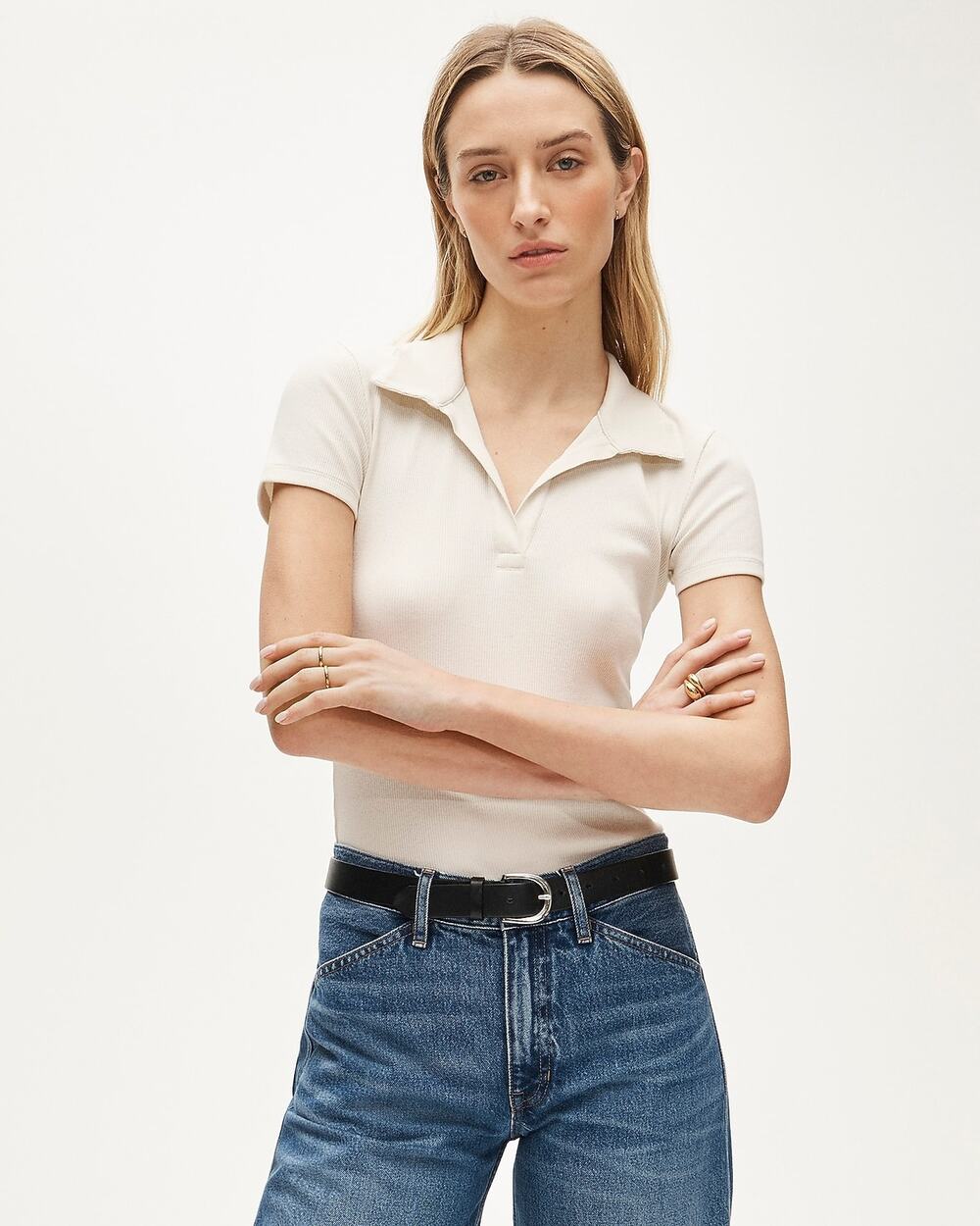 J. Crew Perfect Rib Johnny-Collar Top Short Sleeves Pale Ibis Size XXL NWT
